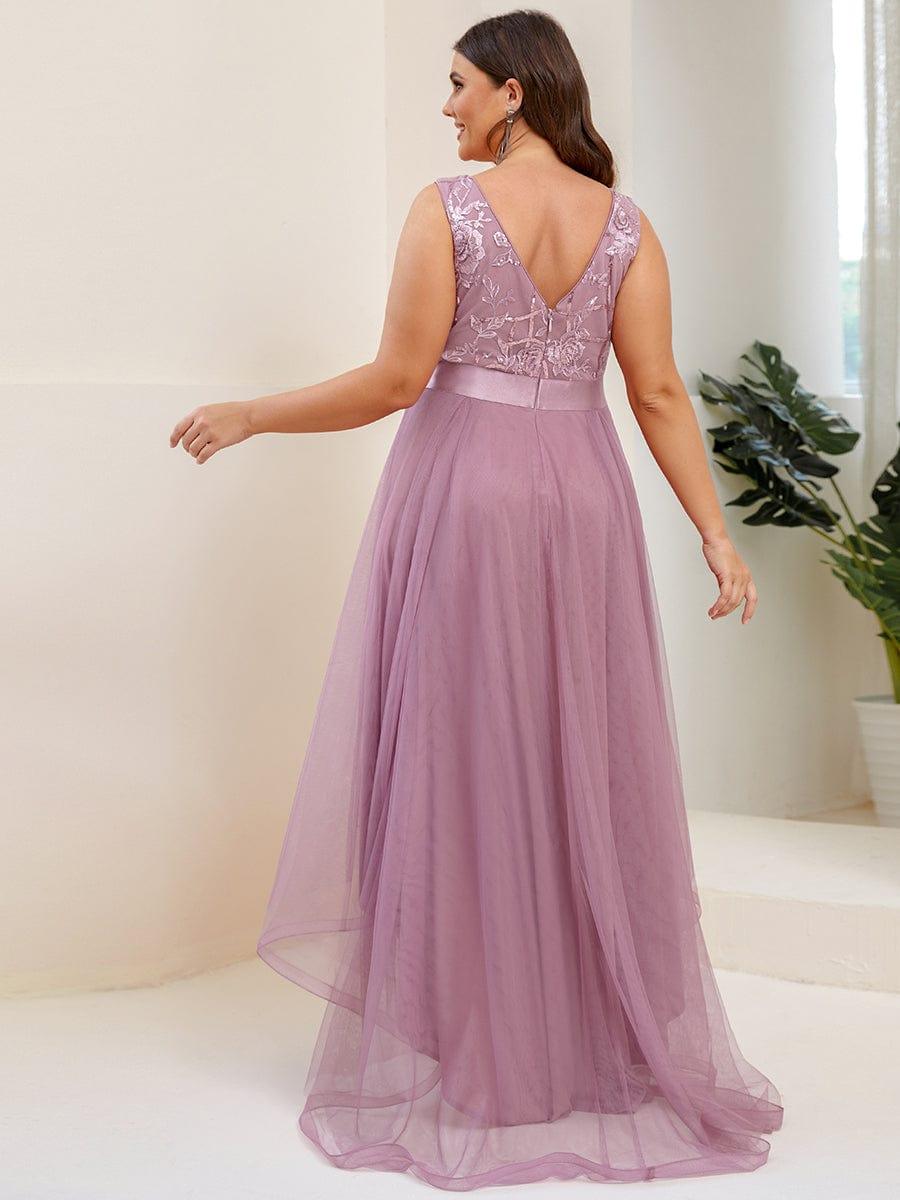 pretty SASHIA|Plus Size Sequin High-Low Deep V Neck Tulle Evening Dresses