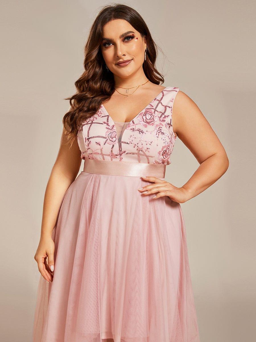 pretty SASHIA|Plus Size Sequin High-Low Deep V Neck Tulle Evening Dresses