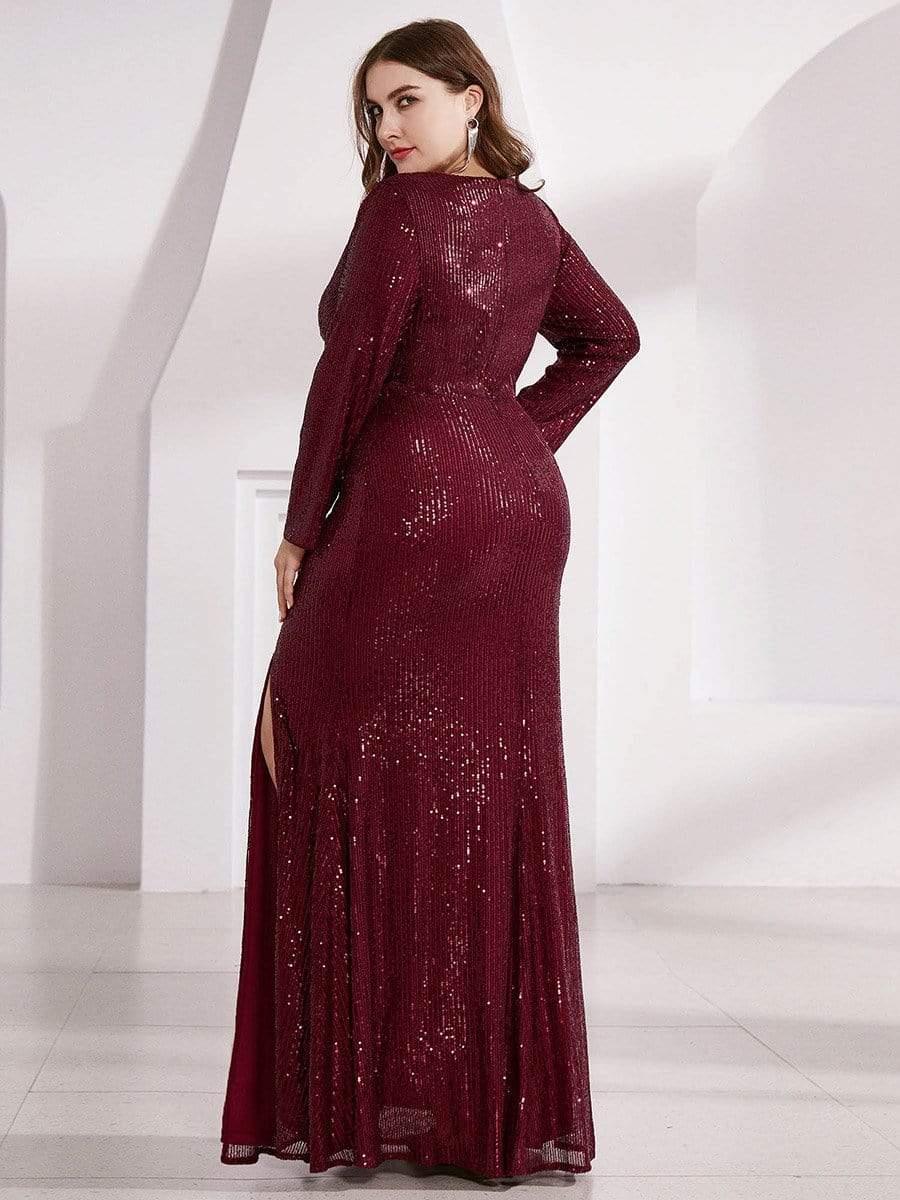 ever NYX|Shiny V Neck Sequin Long Sleeves Evening Dress