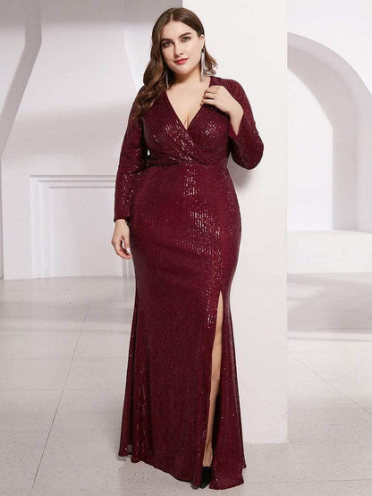 pretty NYX|Plus Size Sexy Deep V-Neck Sequin Bodice Formal Evening Gowns