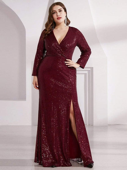 pretty NYX|Plus Size Sexy Deep V-Neck Sequin Bodice Formal Evening Gowns