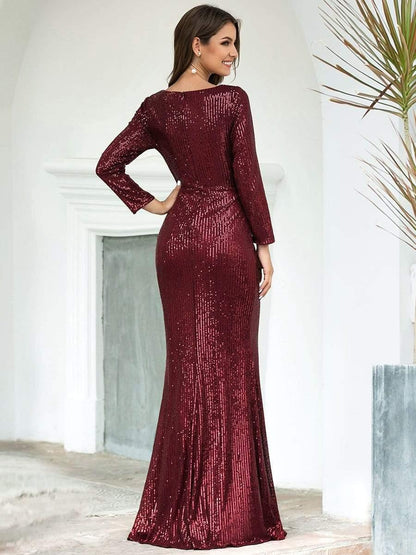 ever NYX|Shiny V Neck Sequin Long Sleeves Evening Dress