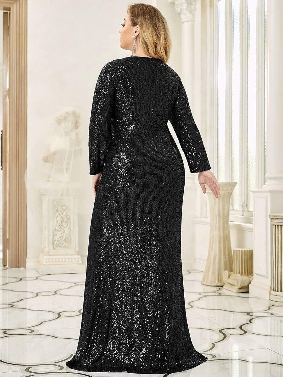 ever NYX|Shiny V Neck Sequin Long Sleeves Evening Dress