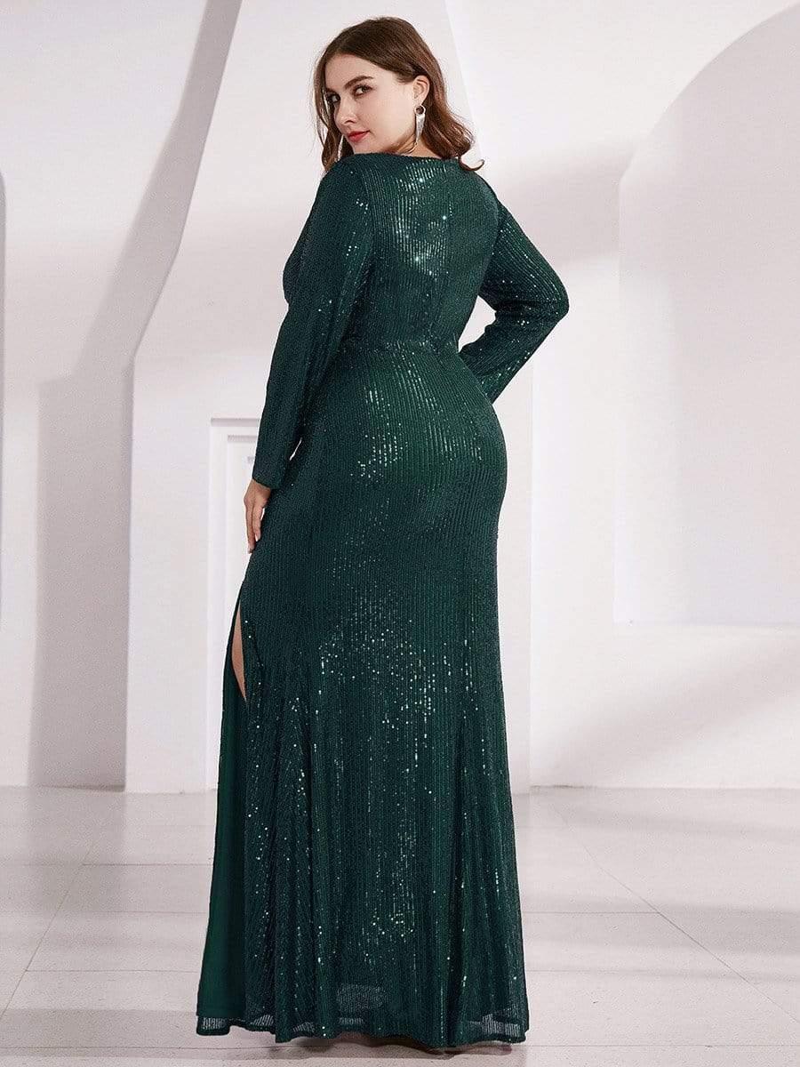 pretty NYX|Plus Size Sexy Deep V-Neck Sequin Bodice Formal Evening Gowns
