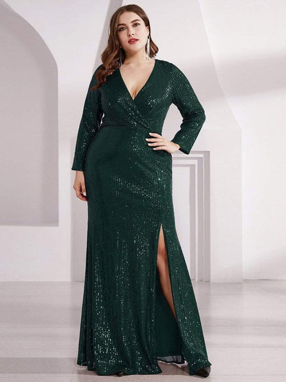 pretty NYX|Plus Size Sexy Deep V-Neck Sequin Bodice Formal Evening Gowns