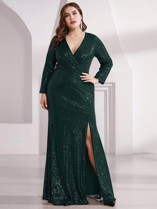 pretty NYX|Plus Size Sexy Deep V-Neck Sequin Bodice Formal Evening Gowns