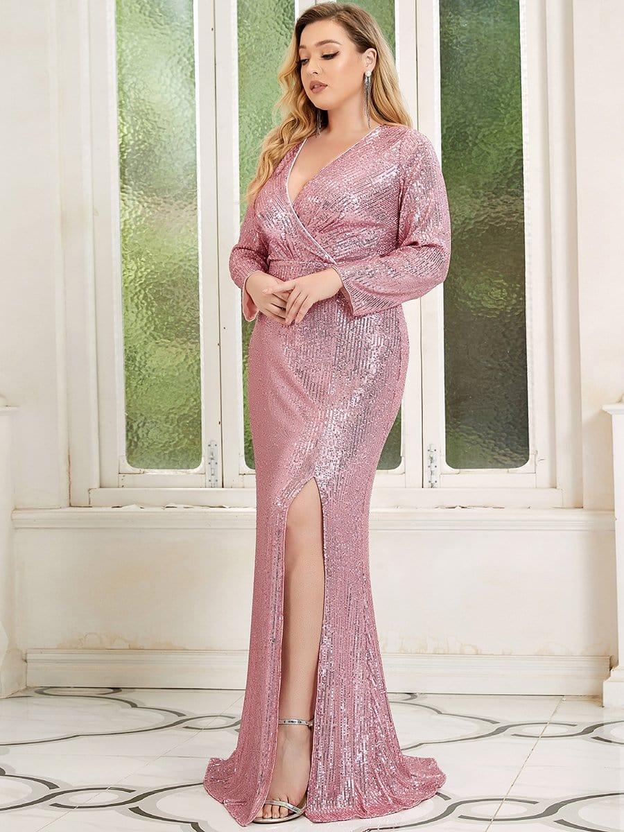 pretty NYX|Plus Size Sexy Deep V-Neck Sequin Bodice Formal Evening Gowns