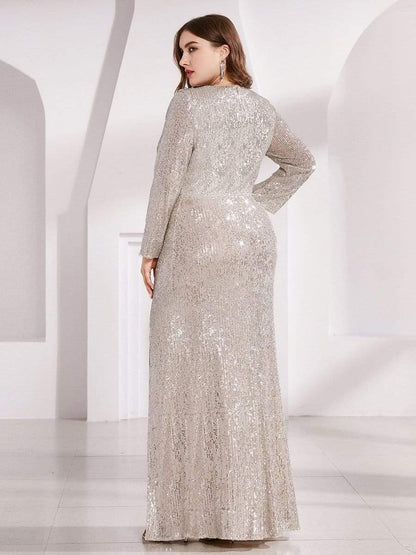 ever NYX|Shiny V Neck Sequin Long Sleeves Evening Dress