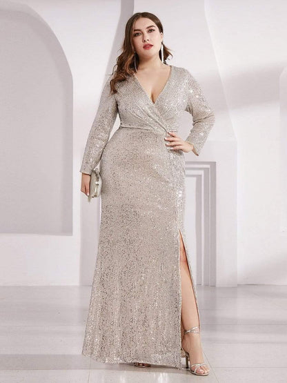 pretty NYX|Plus Size Sexy Deep V-Neck Sequin Bodice Formal Evening Gowns