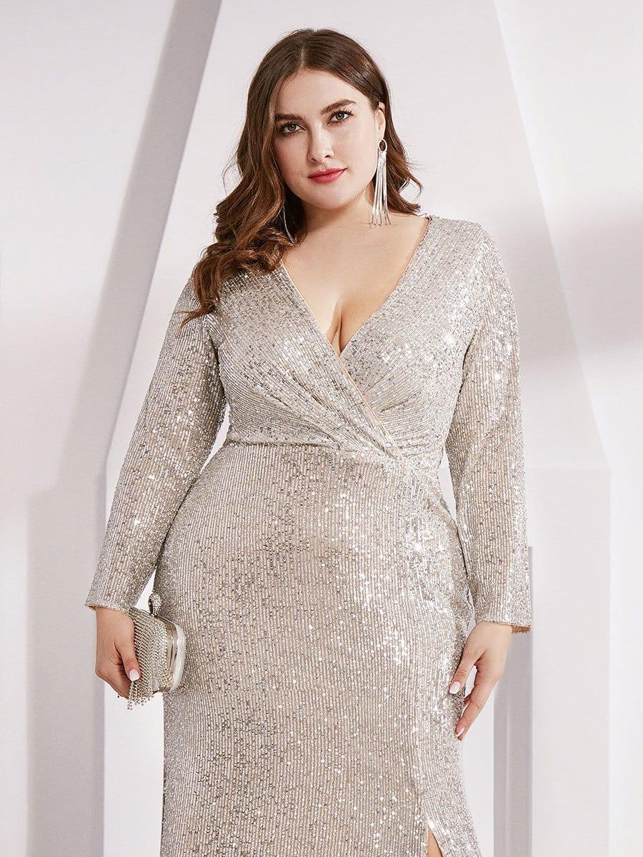 ever NYX|Shiny V Neck Sequin Long Sleeves Evening Dress