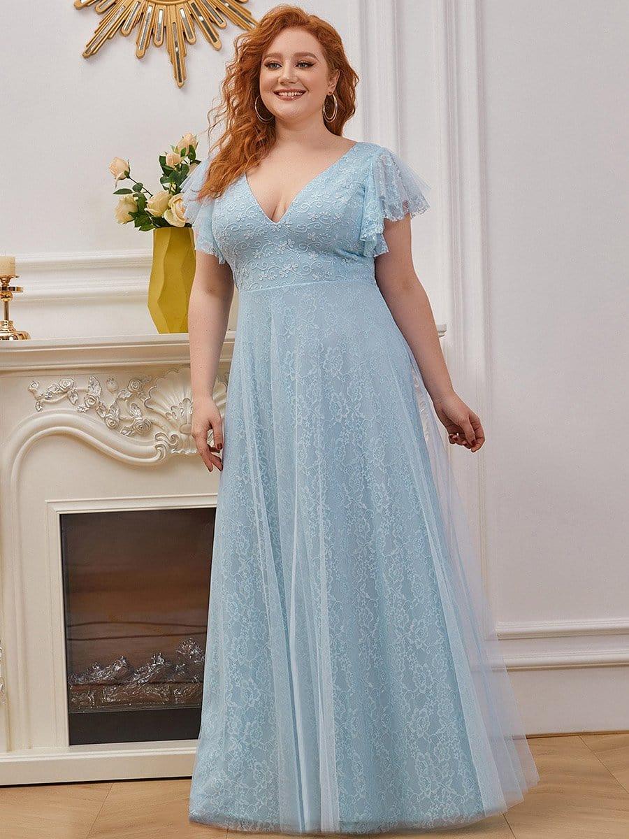 Plus Size Cap Sleeve Floral Lace Long Formal Dresses