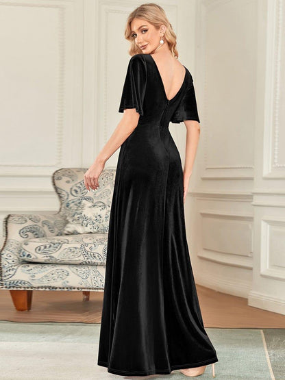 Velvet Double V Neck Maxi Bridesmaid Dress