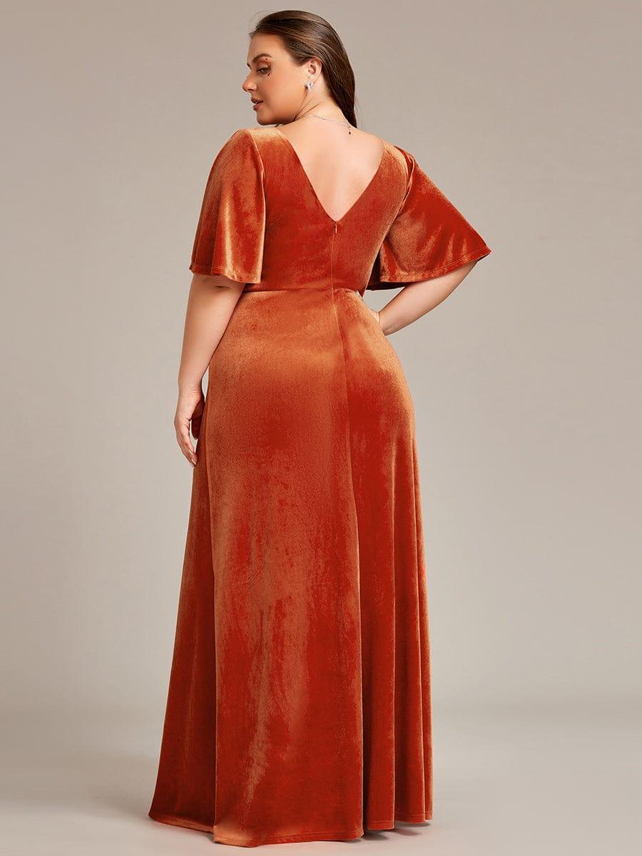 ever REINE|Elegant Double V Neck Velvet Evening Dress with Sleeves