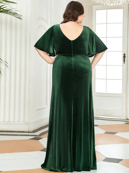 Velvet Double V Neck Maxi Bridesmaid Dress
