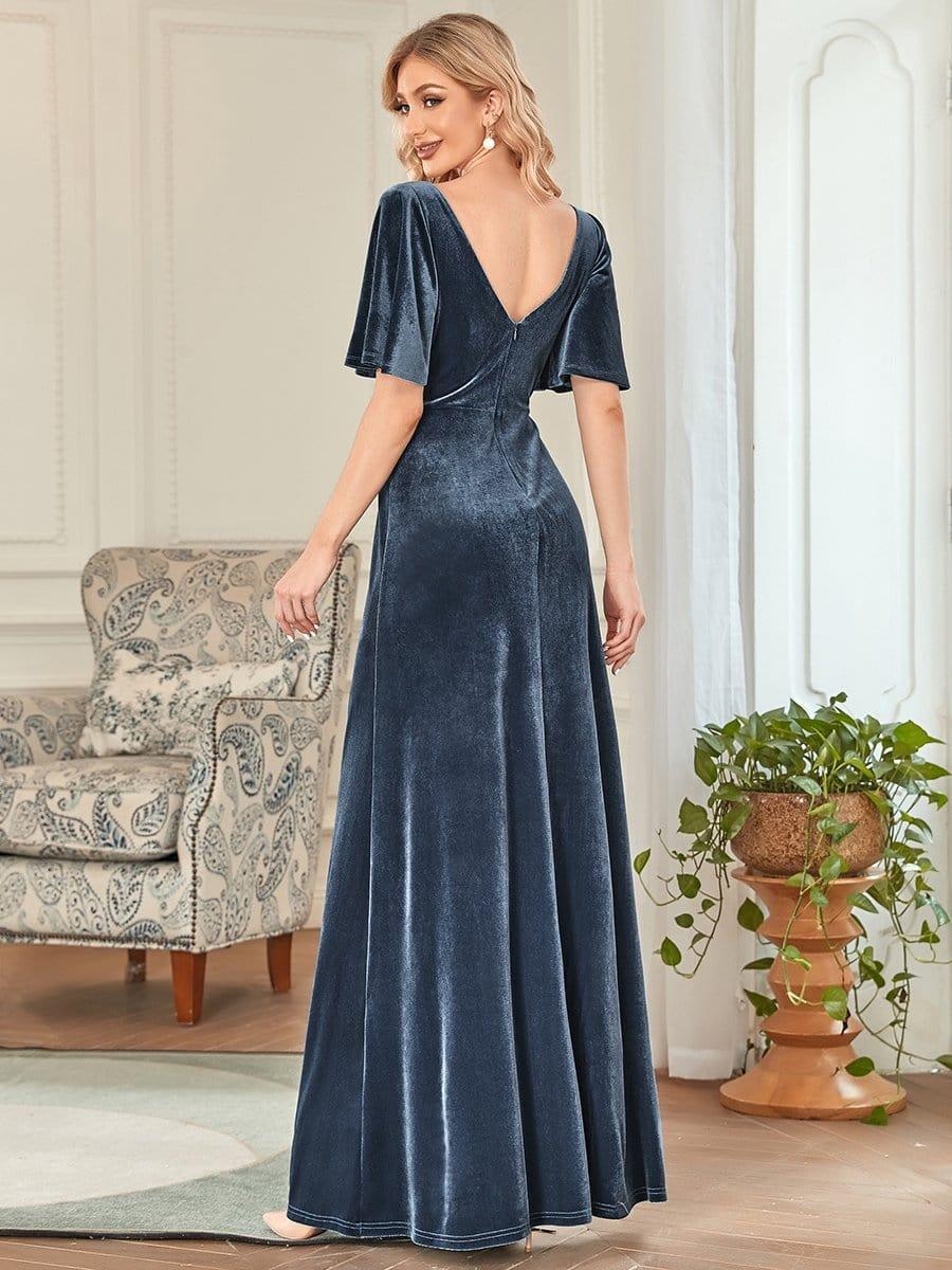 Velvet Double V Neck Maxi Bridesmaid Dress