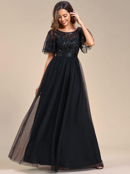 ever SAPHIR|Women's A-Line Short Sleeve Embroidery Floor Length Evening Dresses