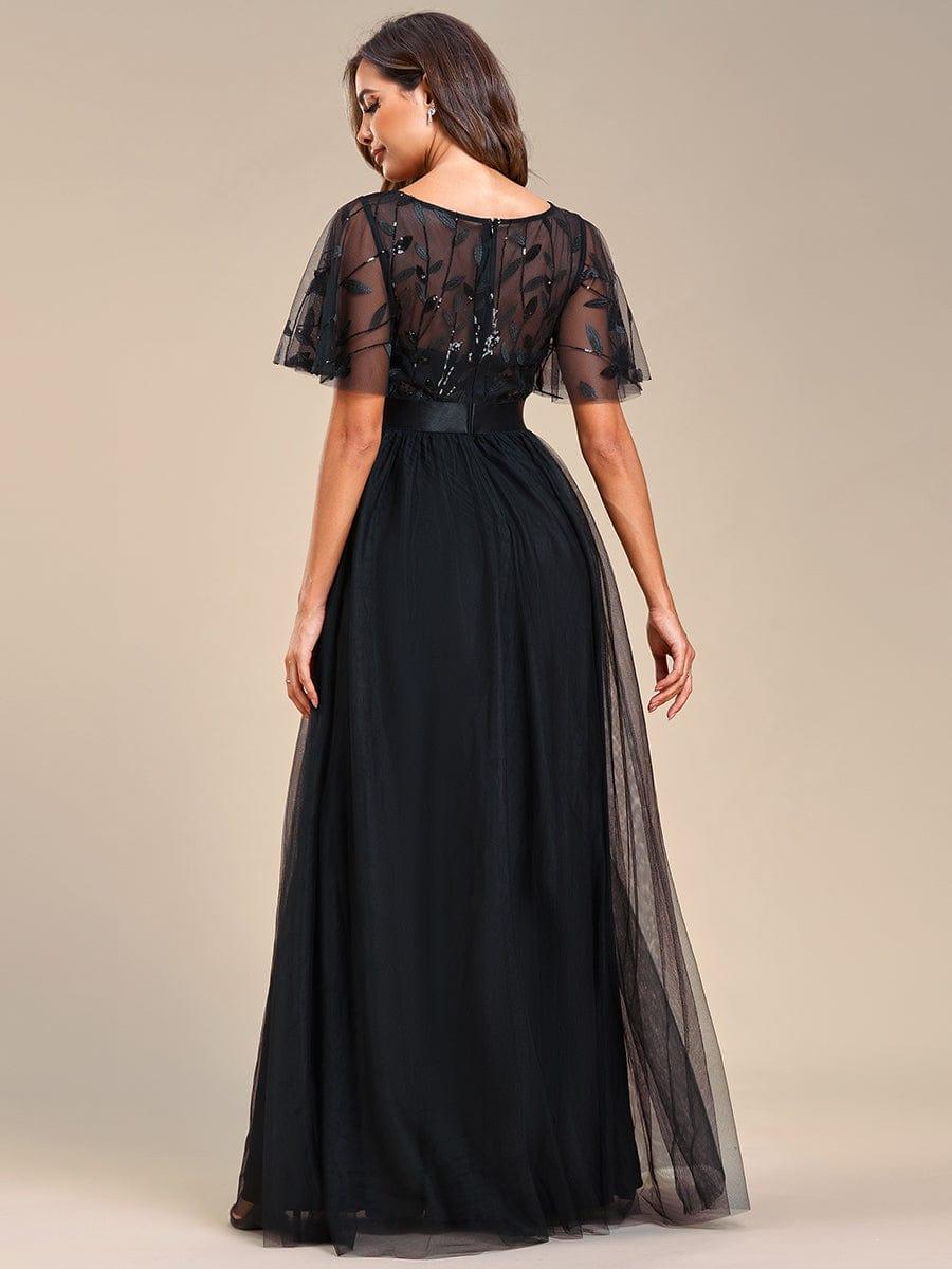 ever SAPHIR|Women's A-Line Short Sleeve Embroidery Floor Length Evening Dresses