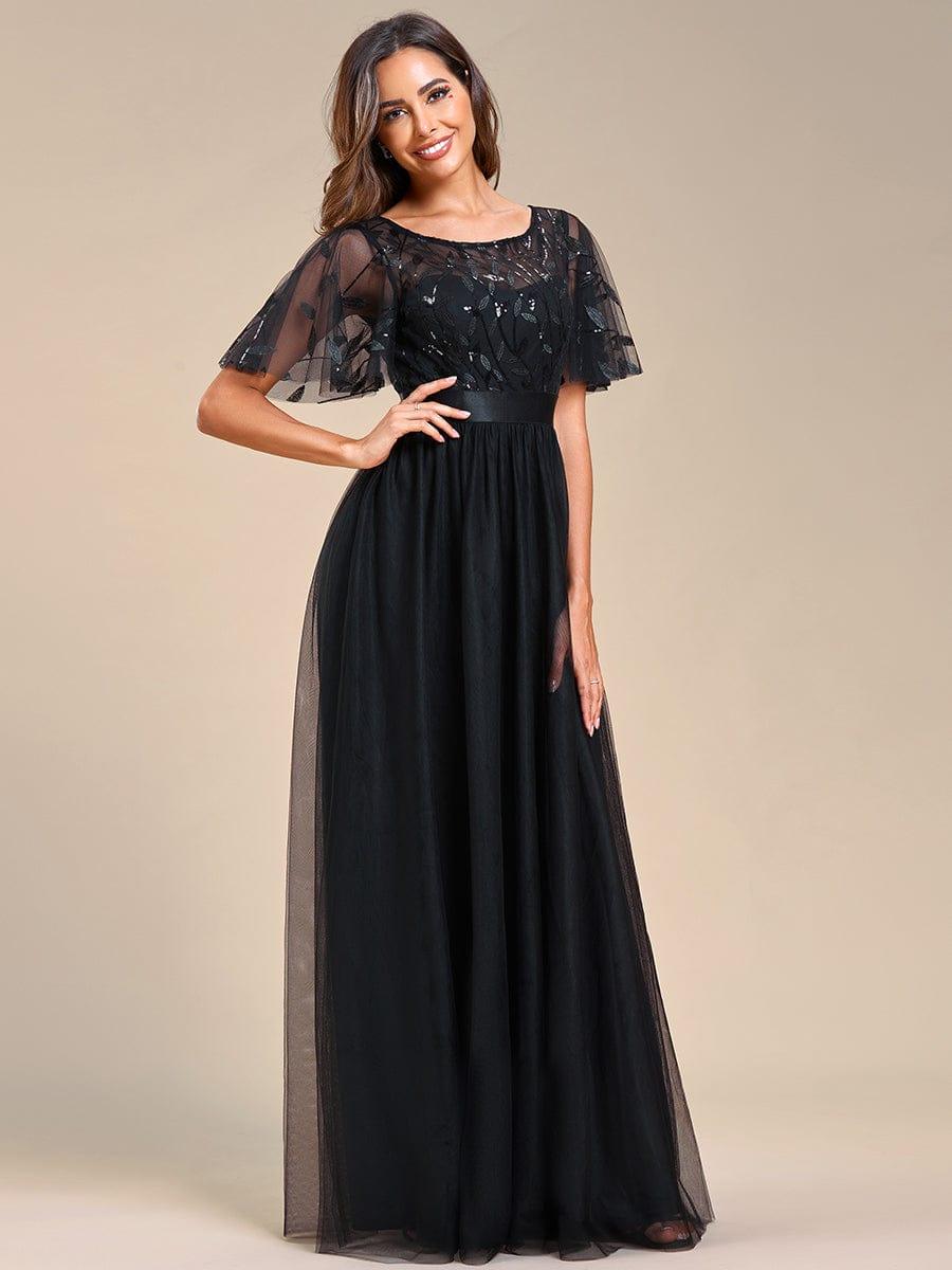 ever SAPHIR|Women's A-Line Short Sleeve Embroidery Floor Length Evening Dresses