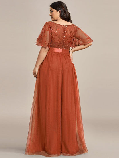 ever SAPHIR|Women's A-Line Short Sleeve Embroidery Floor Length Evening Dresses