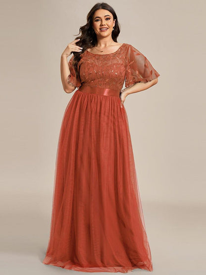 ever SAPHIR|Women's A-Line Short Sleeve Embroidery Floor Length Evening Dresses