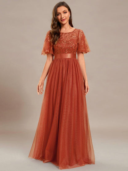 ever SAPHIR|Women's A-Line Short Sleeve Embroidery Floor Length Evening Dresses