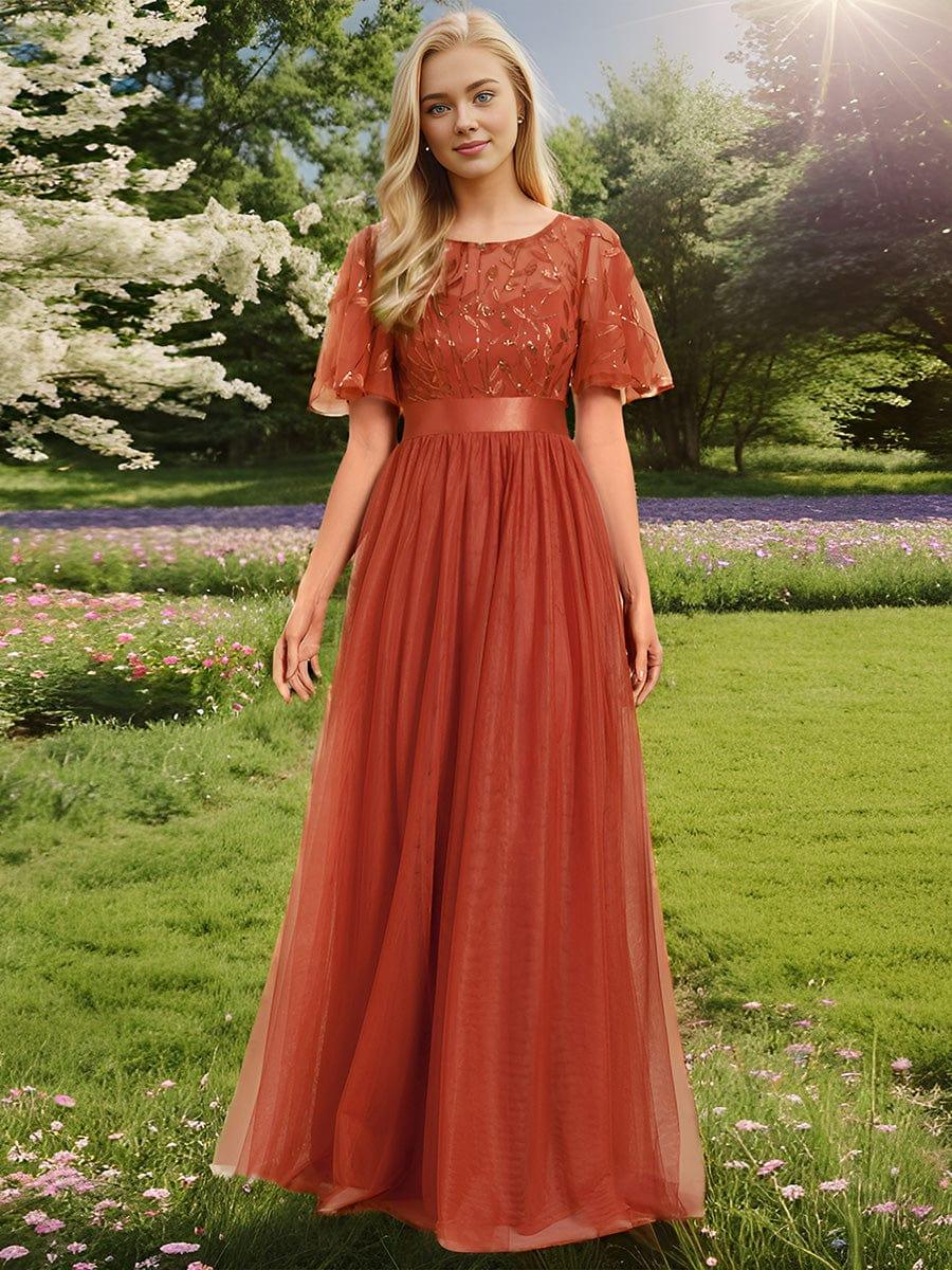 ever SAPHIR|Women's A-Line Short Sleeve Embroidery Floor Length Evening Dresses