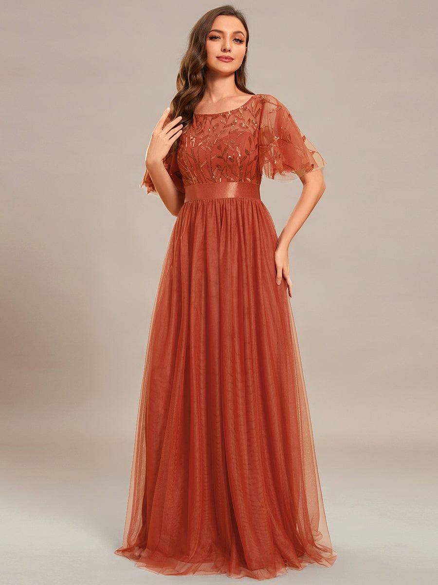 ever SAPHIR|Women's A-Line Short Sleeve Embroidery Floor Length Evening Dresses