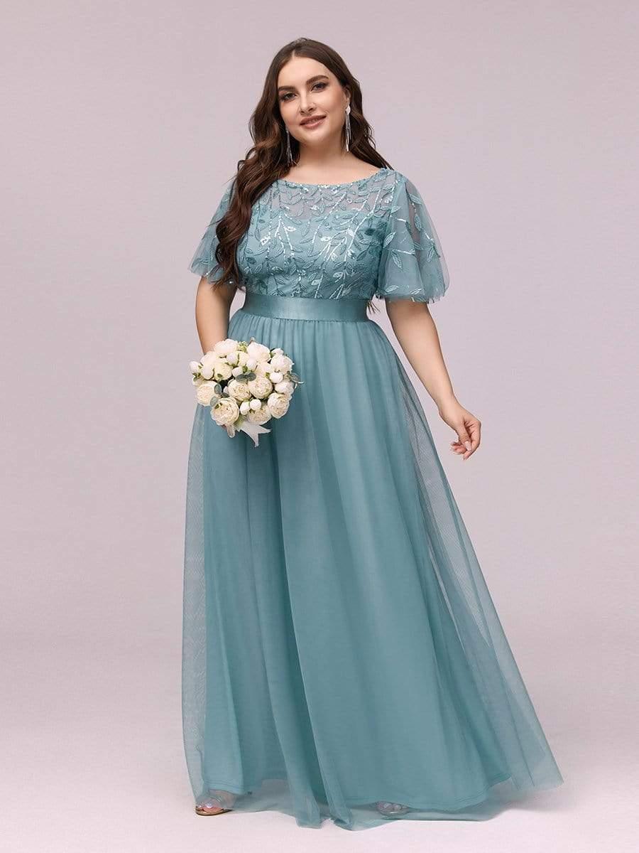 pretty SAPHIR|Plus Size Sequin Bodice Long Formal Evening Dresses