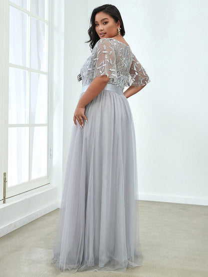 ever SAPHIR|Women's A-Line Short Sleeve Embroidery Floor Length Evening Dresses