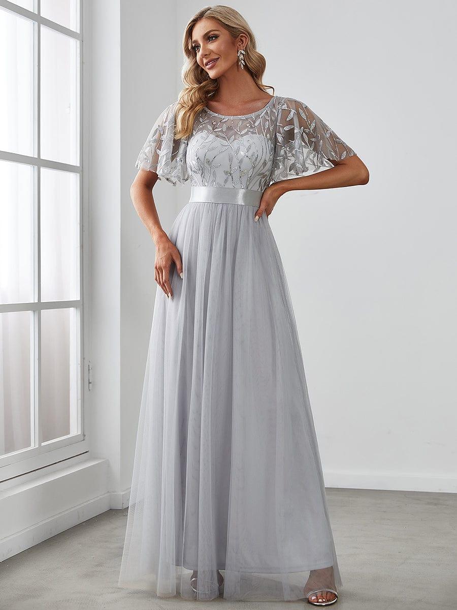 ever SAPHIR|Women's A-Line Short Sleeve Embroidery Floor Length Evening Dresses