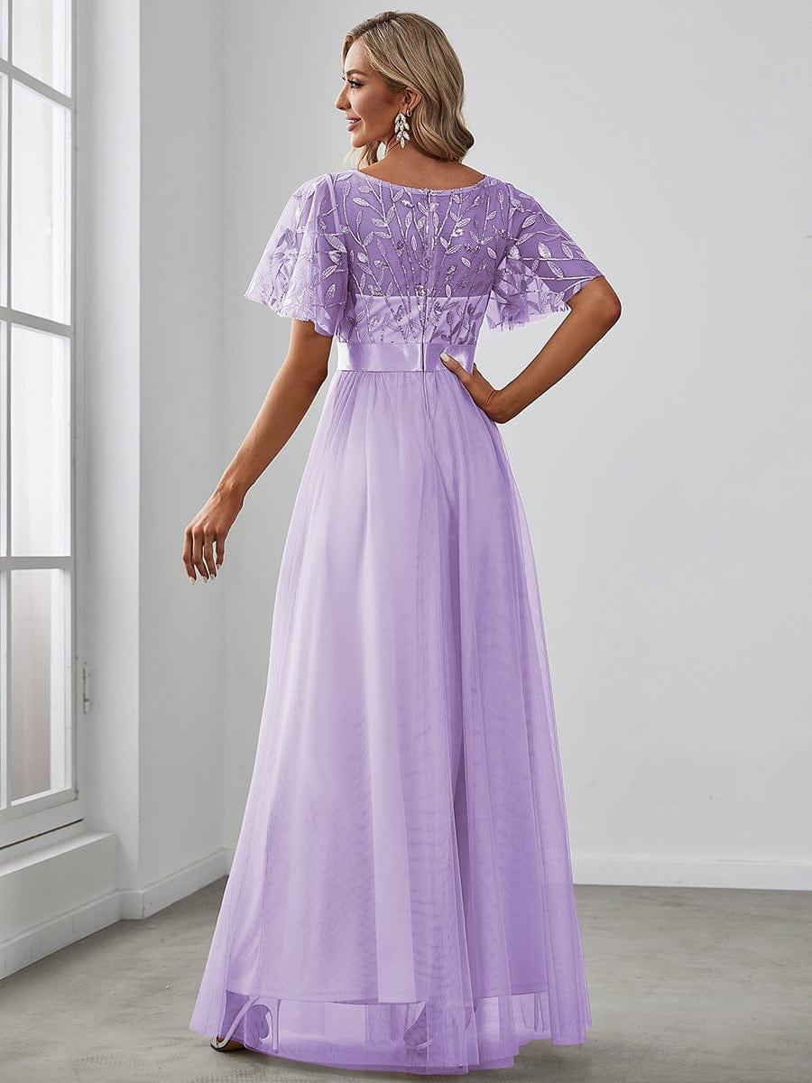 ever SAPHIR|Women's A-Line Short Sleeve Embroidery Floor Length Evening Dresses