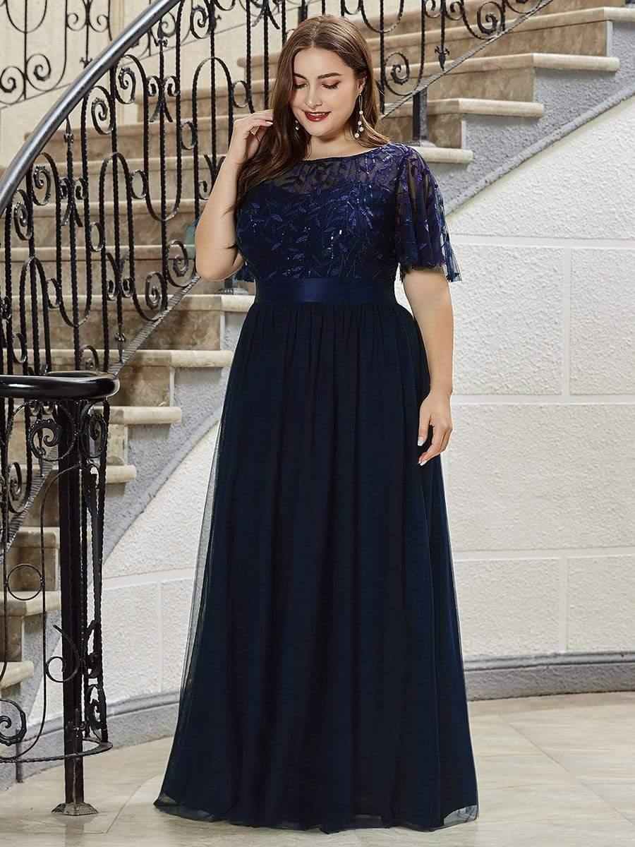 pretty SAPHIR|Plus Size Sequin Bodice Long Formal Evening Dresses