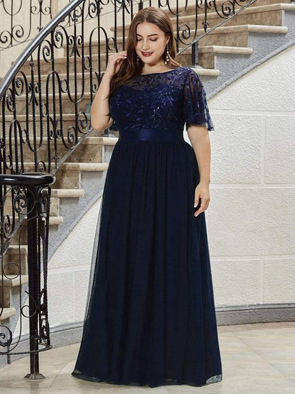pretty SAPHIR|Plus Size Sequin Bodice Long Formal Evening Dresses
