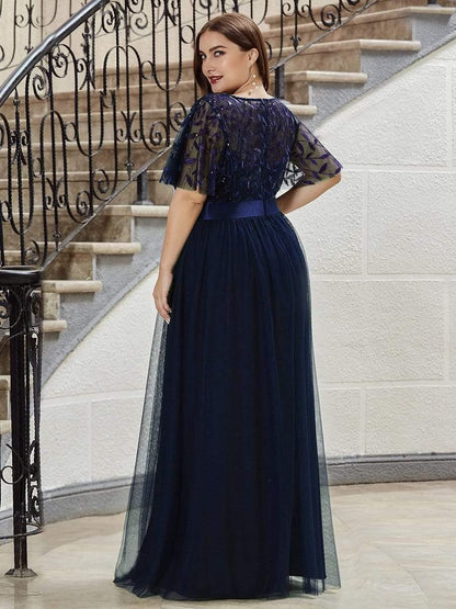 pretty SAPHIR|Plus Size Sequin Bodice Long Formal Evening Dresses