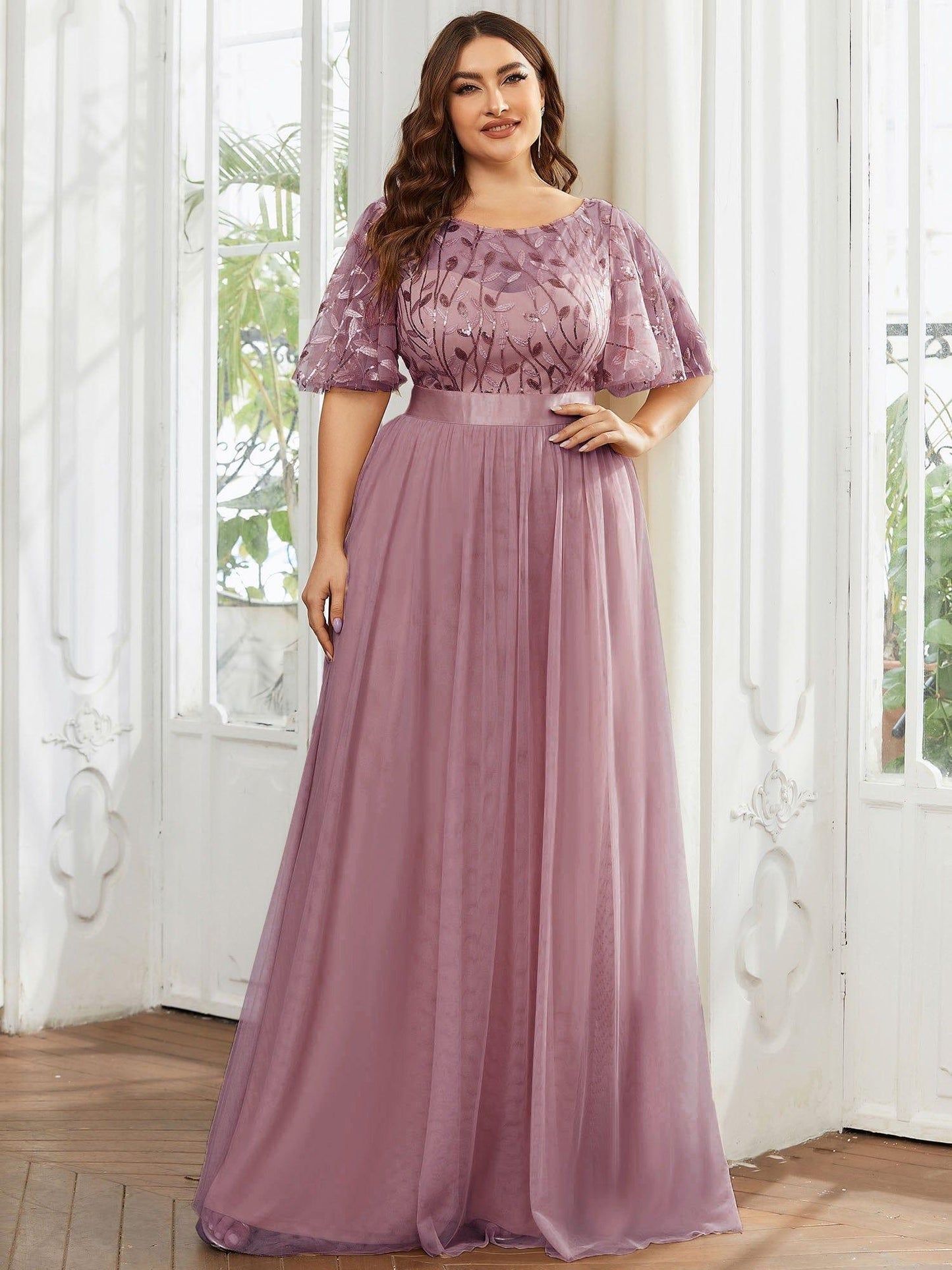 pretty SAPHIR|Plus Size Sequin Bodice Long Formal Evening Dresses