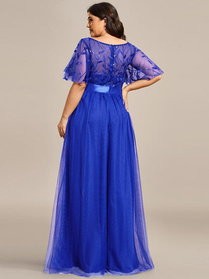ever SAPHIR|Women's A-Line Short Sleeve Embroidery Floor Length Evening Dresses