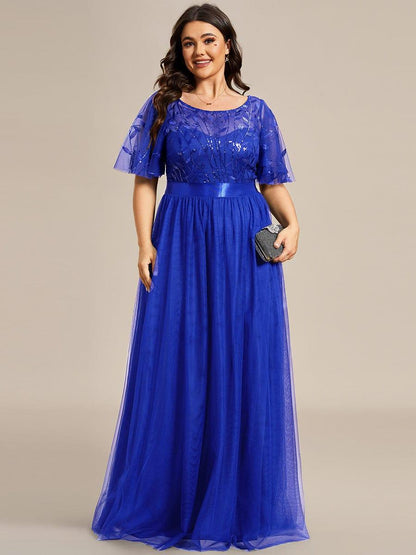 ever SAPHIR|Women's A-Line Short Sleeve Embroidery Floor Length Evening Dresses