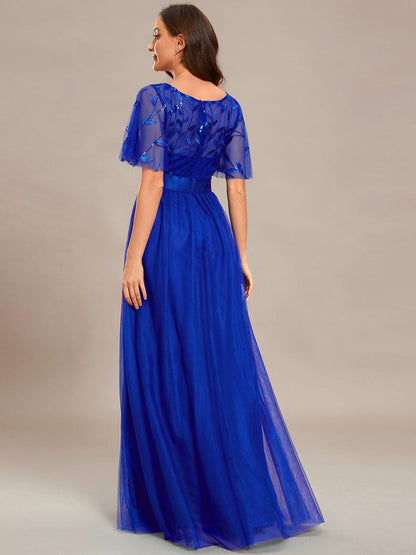 ever SAPHIR|Women's A-Line Short Sleeve Embroidery Floor Length Evening Dresses