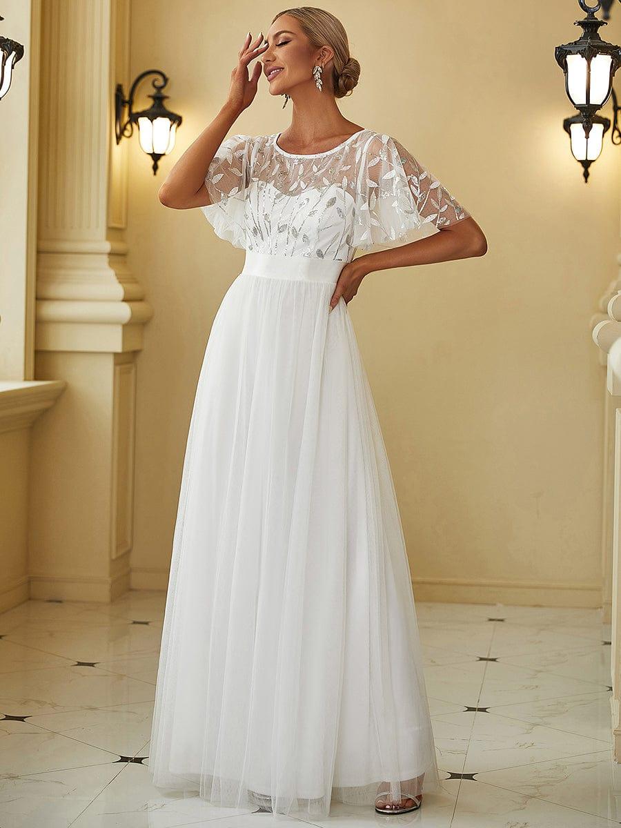 ever SAPHIR|Women's A-Line Short Sleeve Embroidery Floor Length Evening Dresses