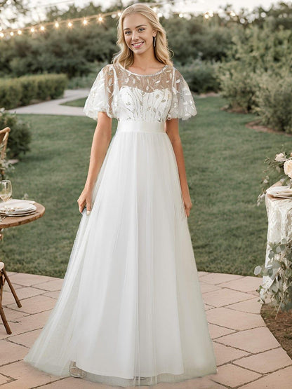 ever SAPHIR|Women's A-Line Short Sleeve Embroidery Floor Length Evening Dresses