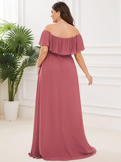 ever ÉMILE|Plus Size Off the Shoulder Formal Bridesmaid Dress with Thigh Split