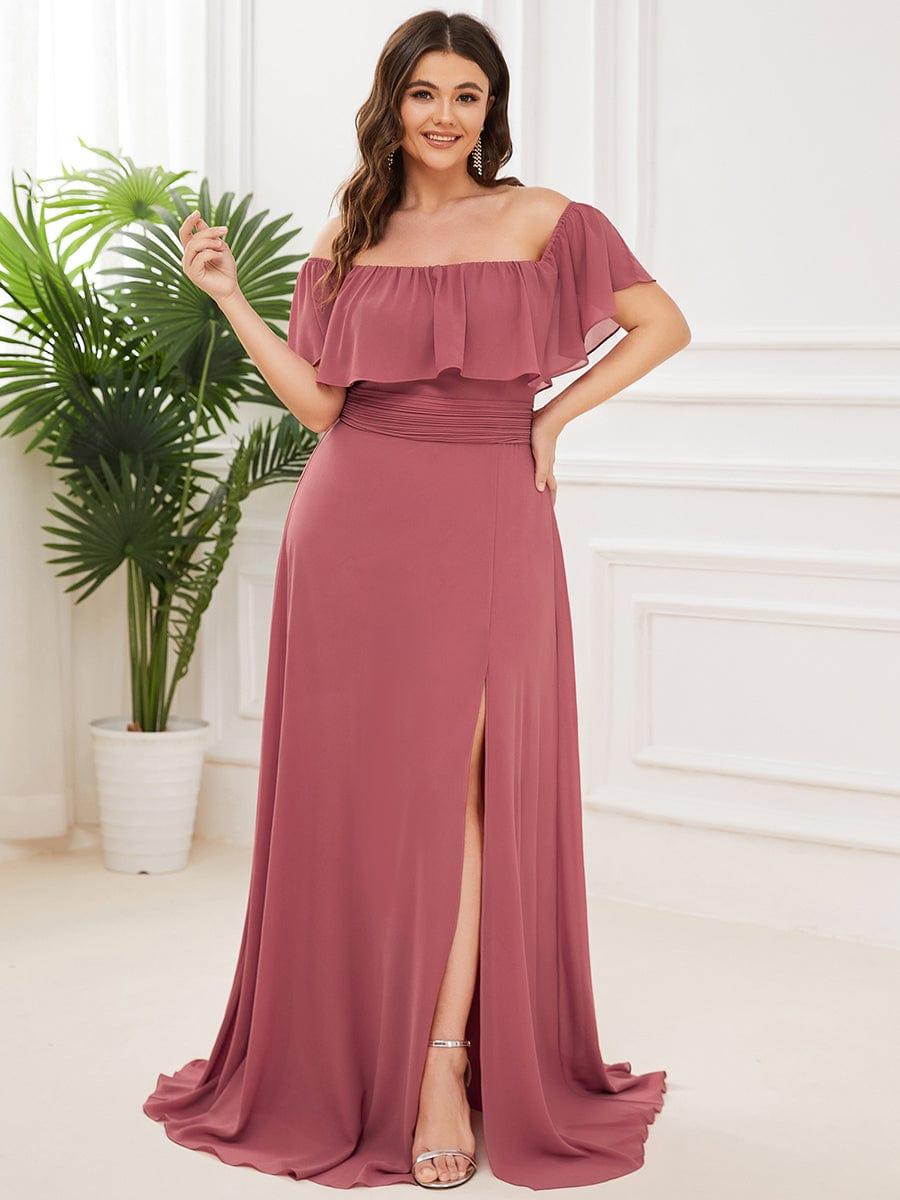 ever ÉMILE|Plus Size Off the Shoulder Formal Bridesmaid Dress with Thigh Split