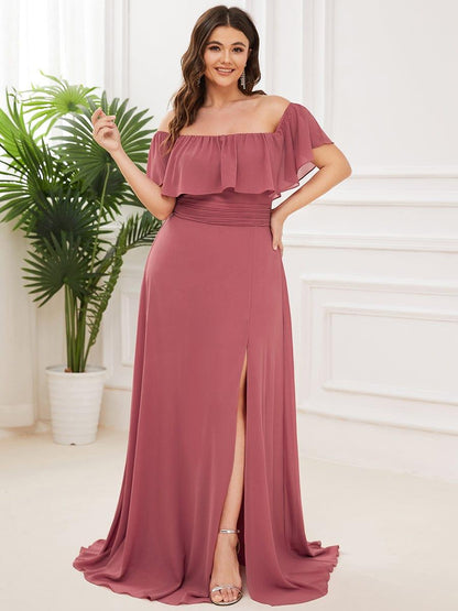 ever ÉMILE|Plus Size Off the Shoulder Formal Bridesmaid Dress with Thigh Split