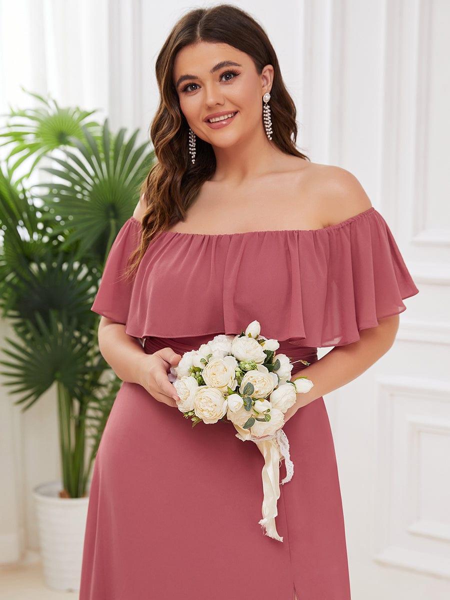 ever ÉMILE|Plus Size Off the Shoulder Formal Bridesmaid Dress with Thigh Split