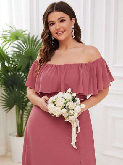 ever ÉMILE|Plus Size Off the Shoulder Formal Bridesmaid Dress with Thigh Split