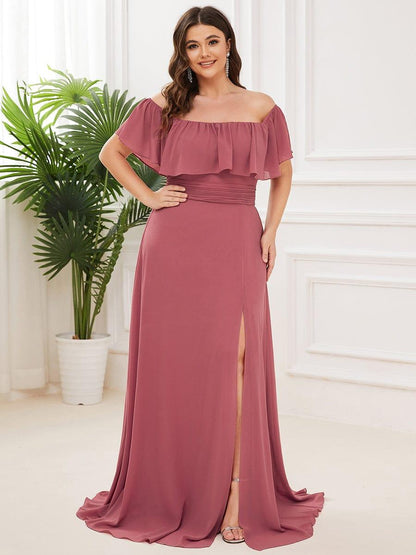 ever ÉMILE|Plus Size Off the Shoulder Formal Bridesmaid Dress with Thigh Split