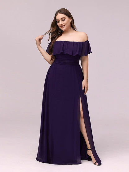 ever ÉMILE|Plus Size Off the Shoulder Formal Bridesmaid Dress with Thigh Split