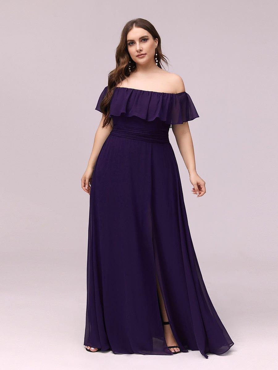 ever ÉMILE|Plus Size Off the Shoulder Formal Bridesmaid Dress with Thigh Split