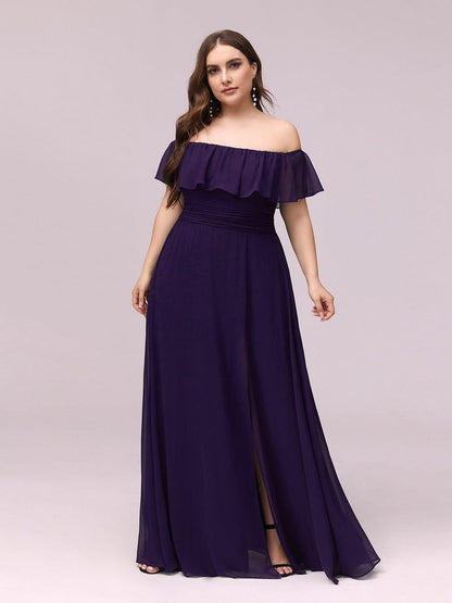 ever ÉMILE|Plus Size Off the Shoulder Formal Bridesmaid Dress with Thigh Split