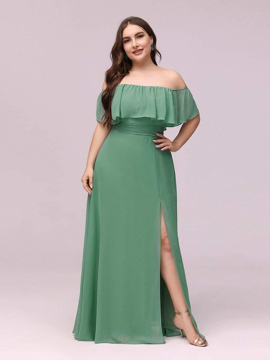 Women's Off Shoulder Ruffle Thigh Slit Bridesmaid Dresses